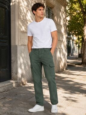 Red Camel Men's Straight Leg Utility Olive Green Cargo Casual Chino Pants 32x32